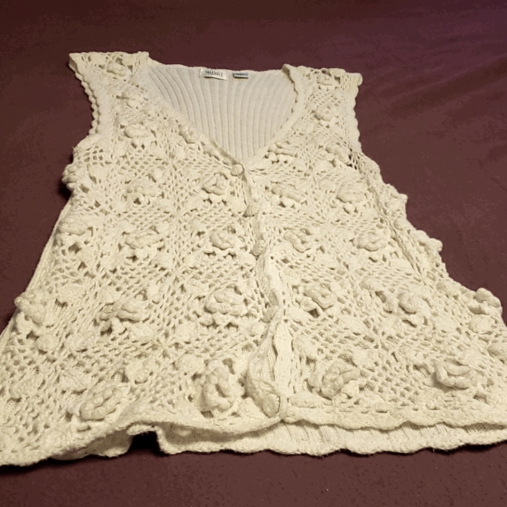 Beautiful crocheted, long lace vest